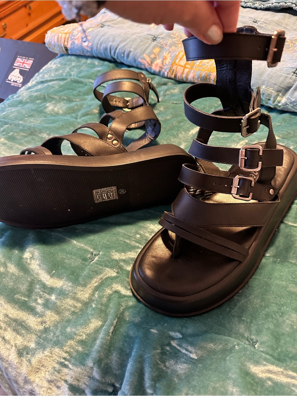 Free People Jojo Black Strappy Gladiator Sandals with Buckle Detail - Picture 4 of 7